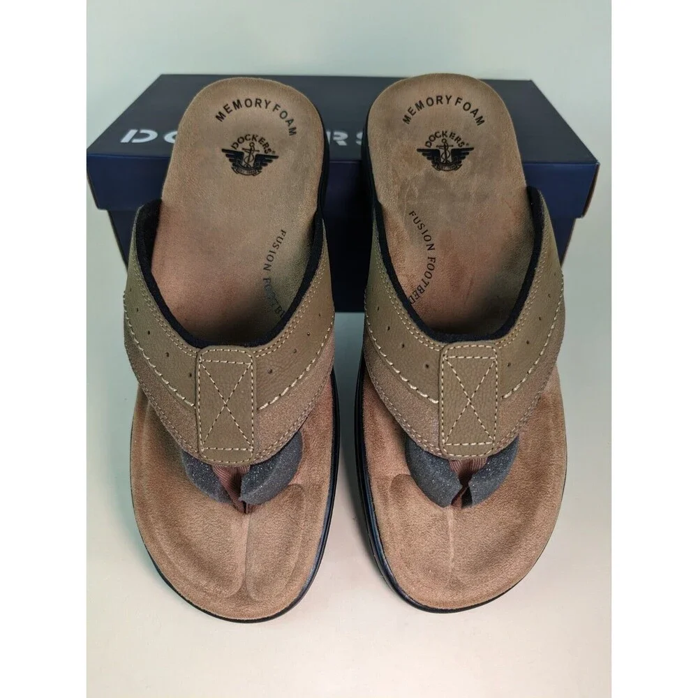Dockers Sandals Mens 12 M Laguna Flip Flop Dark Tan Memory Foam Insole Shoes NEW - Picture 5 of 11